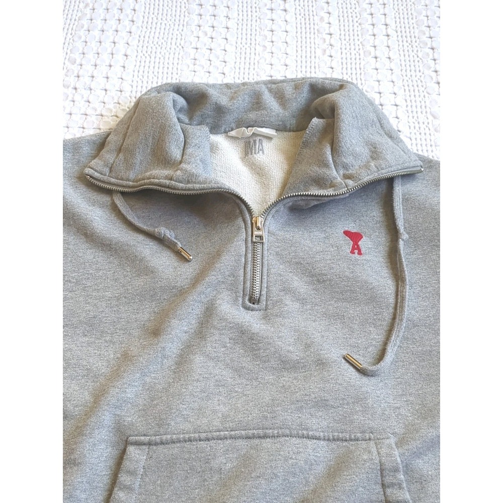AMI Ami de Couer Half Zip Heart Sweatshirt Pullover High Neck Women Large Gray